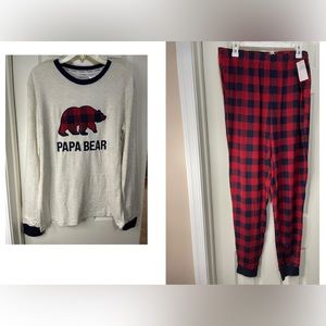 Dearfoams Mens 2piece Pajama Papa Bear Cozy Set Large